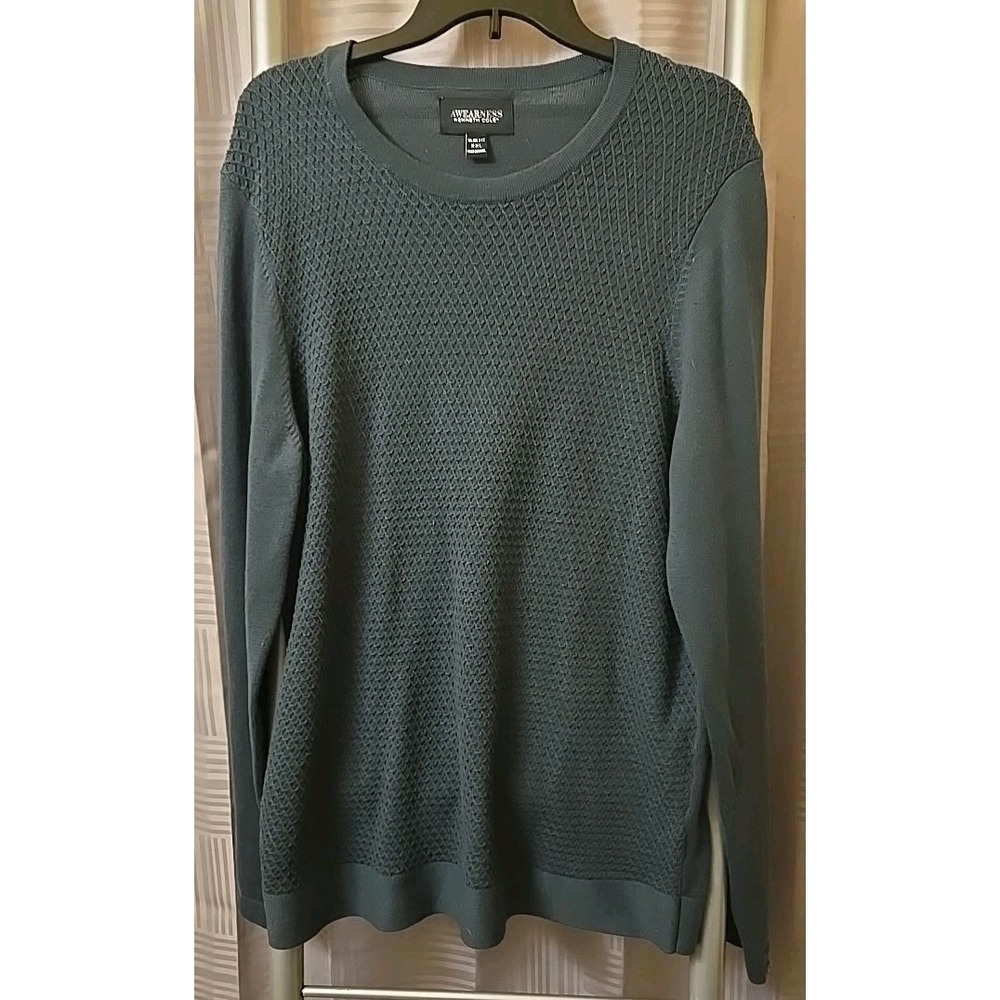 Awearness Kenneth Cole Slim Fit Stitch Panel Sweater - Men's XXL Green‎